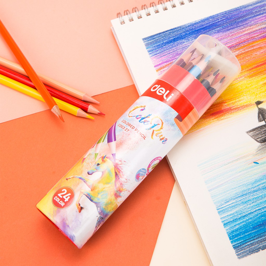 Deli Pensil Warna 24 Warna dengan Bonus Rautan Pensil pada box  EC00327-3