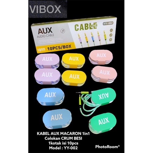 {10pcs} 1BOX KABEL AUX VIBOX 3.5MM YY-002 ORIGINAL 100CM MACARON JECK KEPALA BESI PREMIUM