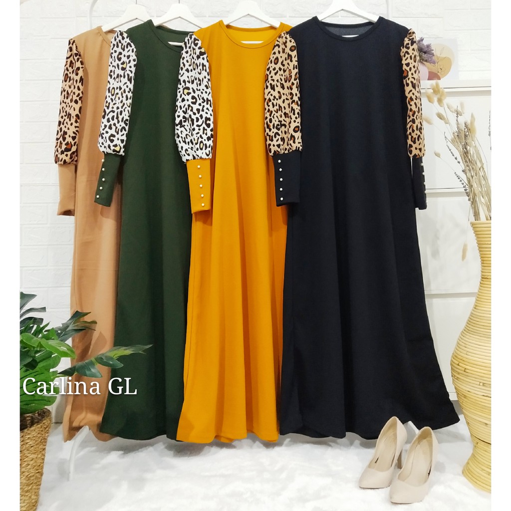 GAMIS LEOPARD MACAN LENGAN KERUT MUTIARA CANTIK GL FASHION