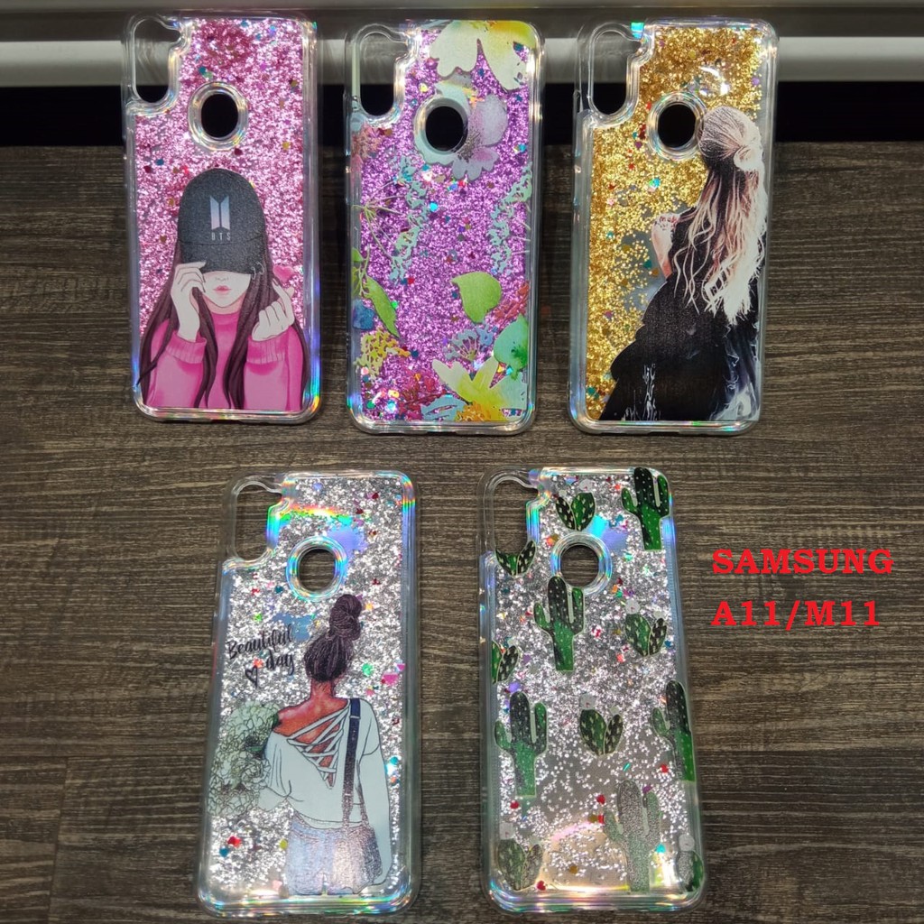 Case Samsung A01 CORE A11 M11  J2 PRIME OPPO A1K C2 A52 A5 Glitter Liquid Quicksand Motif Cewe BTS