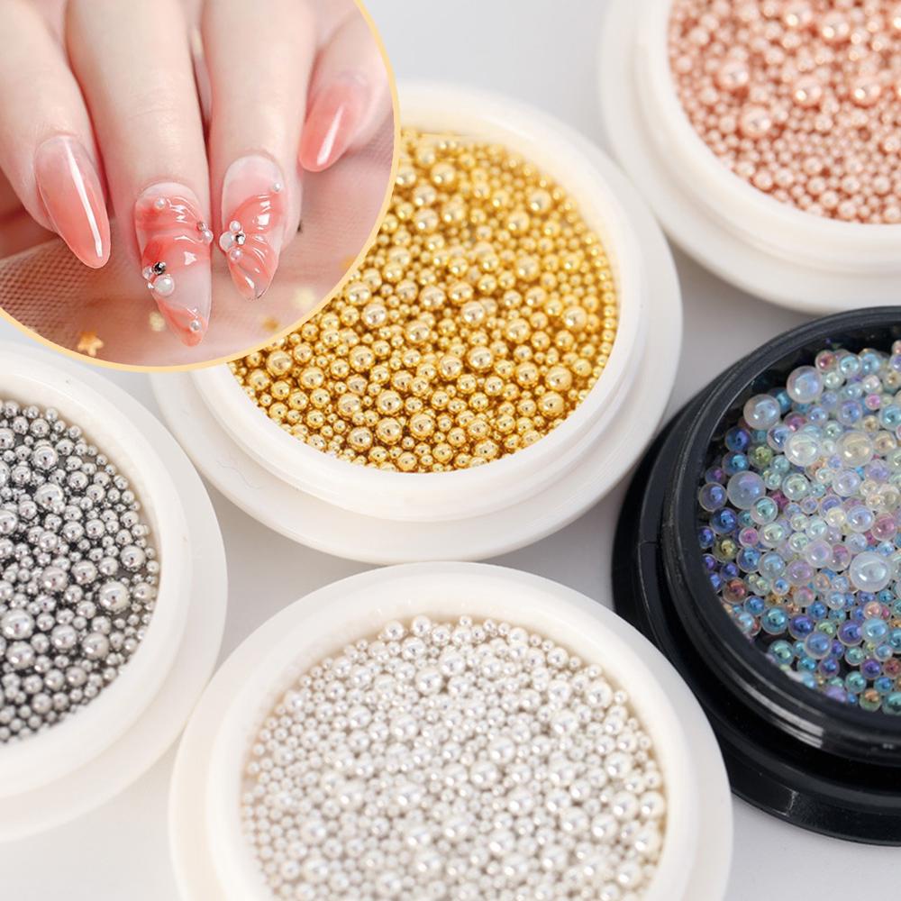 Augustina Perhiasan Nail Art Emas Perak Charms Steel Beads DIY Nail Art Desgin