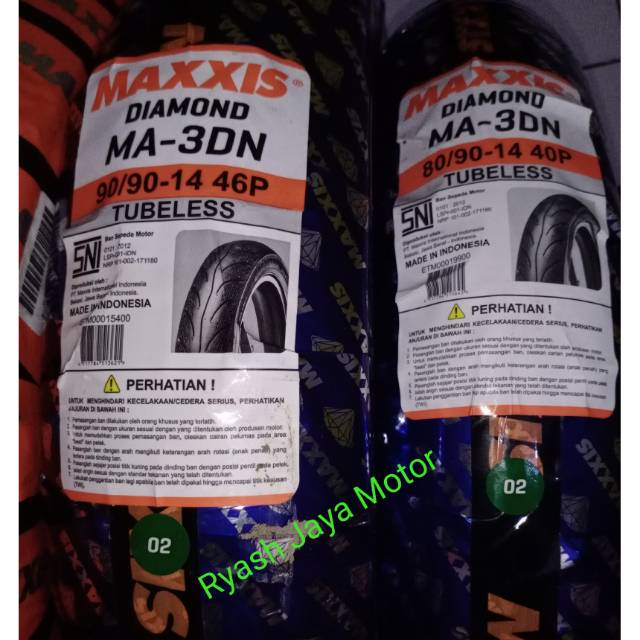 Ban Tubeless MAXXIS Diamond MA-3DN Tubeless Paket 80/90-14 dan 90/90-14 for Vario 125/150/110/Beat/Scoopy/Mio M3/ Xeon/Mio/Vario 125/150/110/Beat F1/esp/pop/street/Scoopy/F1/karbu/Genio/Spacy/F1/karbu/Mio J/Mio M3/X-Ride 125/Fino 125/Soul GT 125