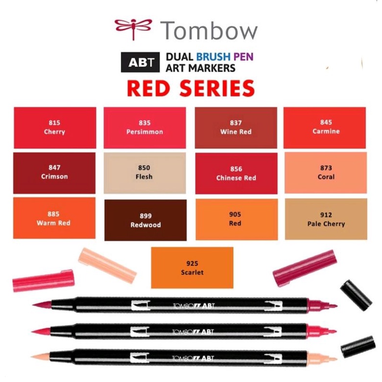 

Tombow ABT Dual Brush Pen Water Based Red Series - Spidol Calligraphy Free Kertas Latihan Lettering // Dimino