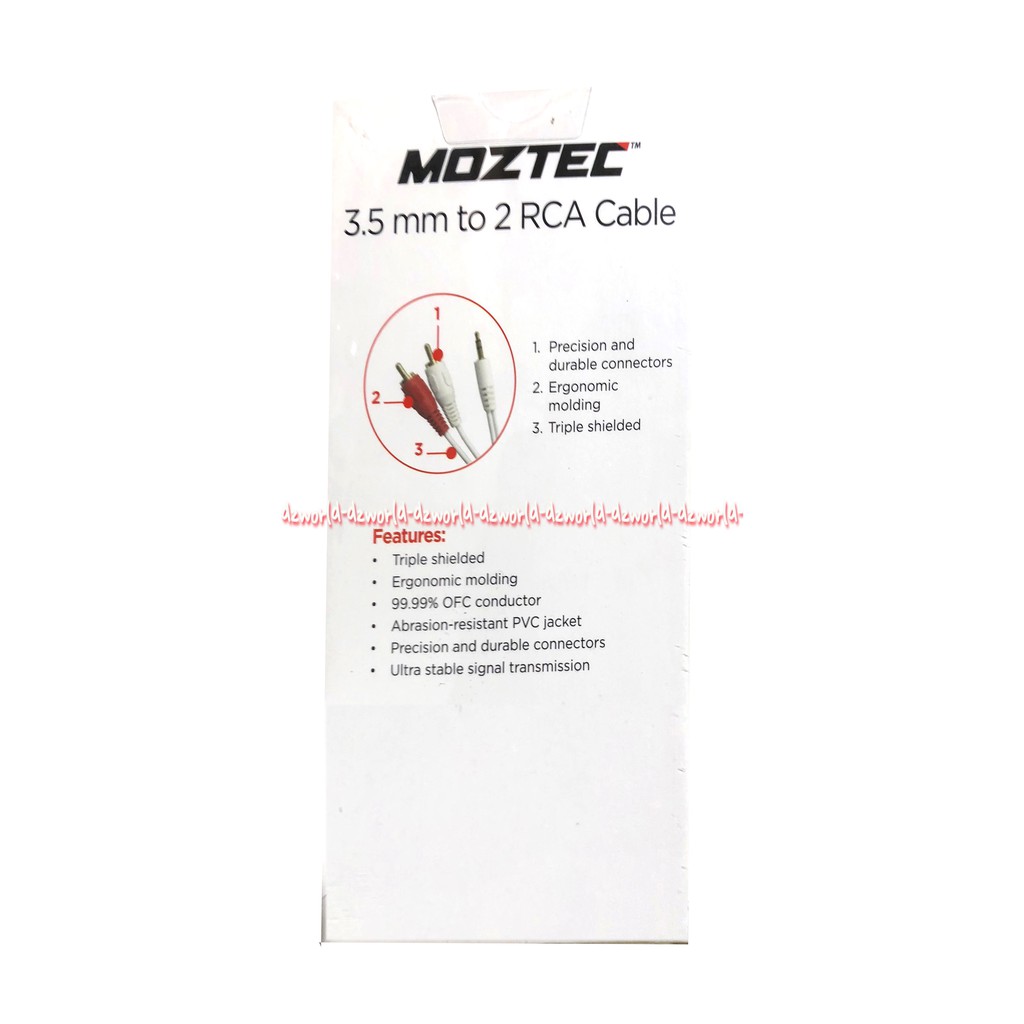 Moztec 3.5 mm To 2 RCA Cable Kabel 2 meter digunakan untuk mengkoneksikan perangkat audio