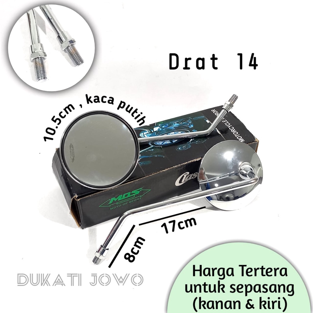 Spion Honda C70 Bulat Gagang Panjang Sepion C 70 Pitung Drat 14 Gagang Panjang Classic Mos