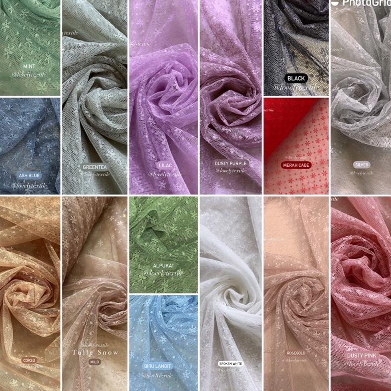 COD Kain Tile Salju Bintang Tille Dot TULLE SNOW FLAKES Kain Kebaya Brokat Tile