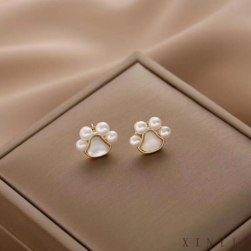 【Bayar di tempat】Anting Stud Desain Cakar Kucing Aksen Mutiara Bahan 925 Silver