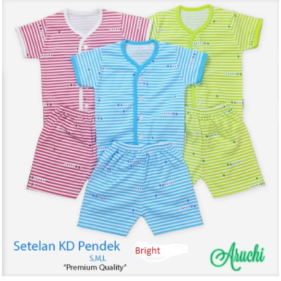 Setelan Pendek Bayi Aruchi BRIGHT/SALUR TERANG SML,XL,XXL bahan Cotton Lembut CBKS