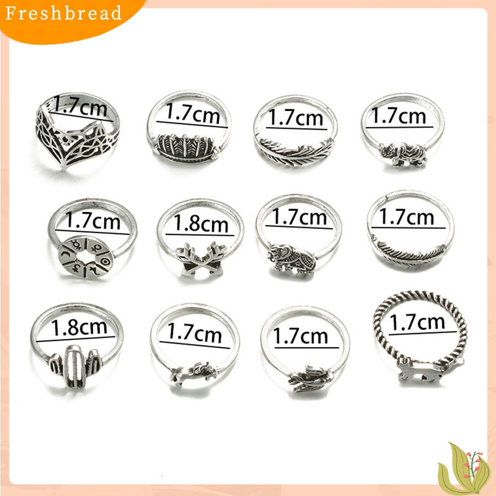 [TERLARIS]12Pcs/Set Leaf Fox Elephant Design Rings Lady Vintage Knuckle Midi Stacking Ring