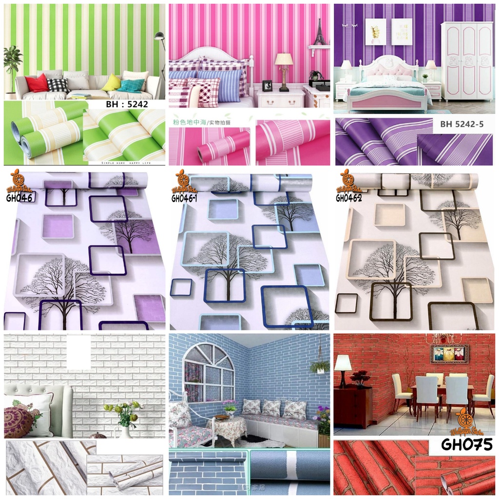 WALLPAPER STIKE DINDING ( 3ROLL 1KG ) BAHAN PVC PREMIUM HIGH QUALITY MOTIF ALL BEST SELLER