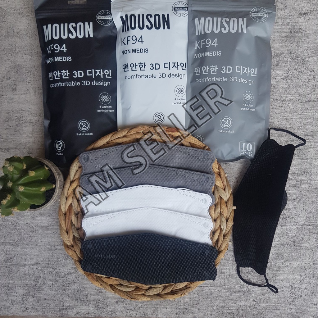 Masker KF94 Mouson Model Korea 4ply Mix Warna isi 10pcs Embos Ada Belahan Hidung