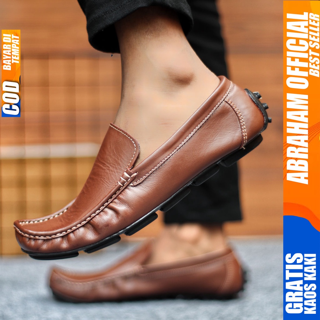 Sepatu Casual Pria Formal Slip On Pantofel Kulit Asli Kerja Kantor Kondangan Kuliah Hitam Fashion Shoes Terbaru Murah Kekinian Original GENIO ABRAHAM