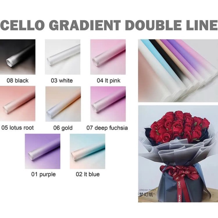 

(1 Pack/20 lembar) kertas buket, Cellophane gradiant double line, buket bunga