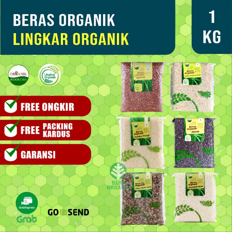 

Beras Organik Merah, Hitam, Mix WholeGrain, Coklat, Pandan Wangi, Menthik Putih Lingkar Organik