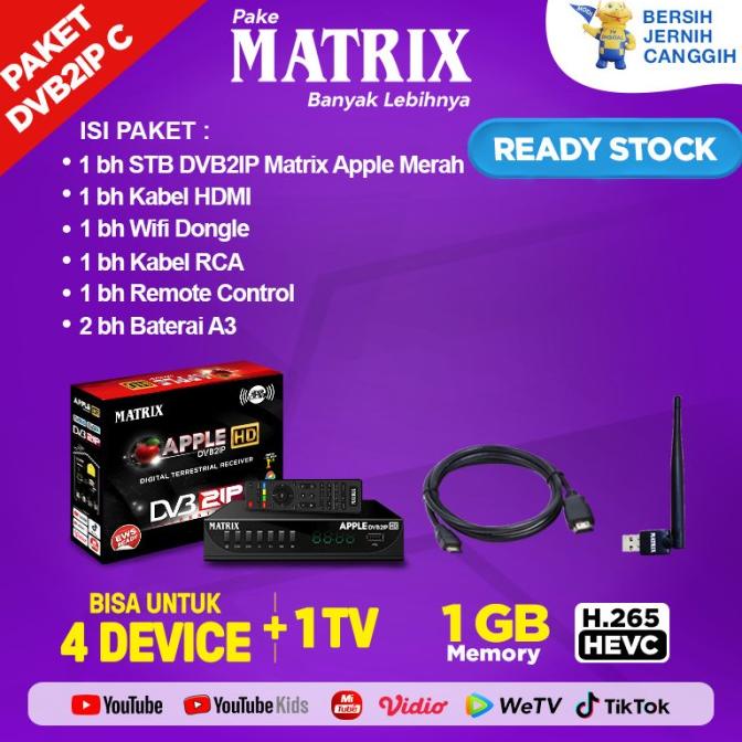 NEW - SET TOP BOX DVB2IP MATRIX APPLE MERAH + HDMI + WIFI DONGLE
