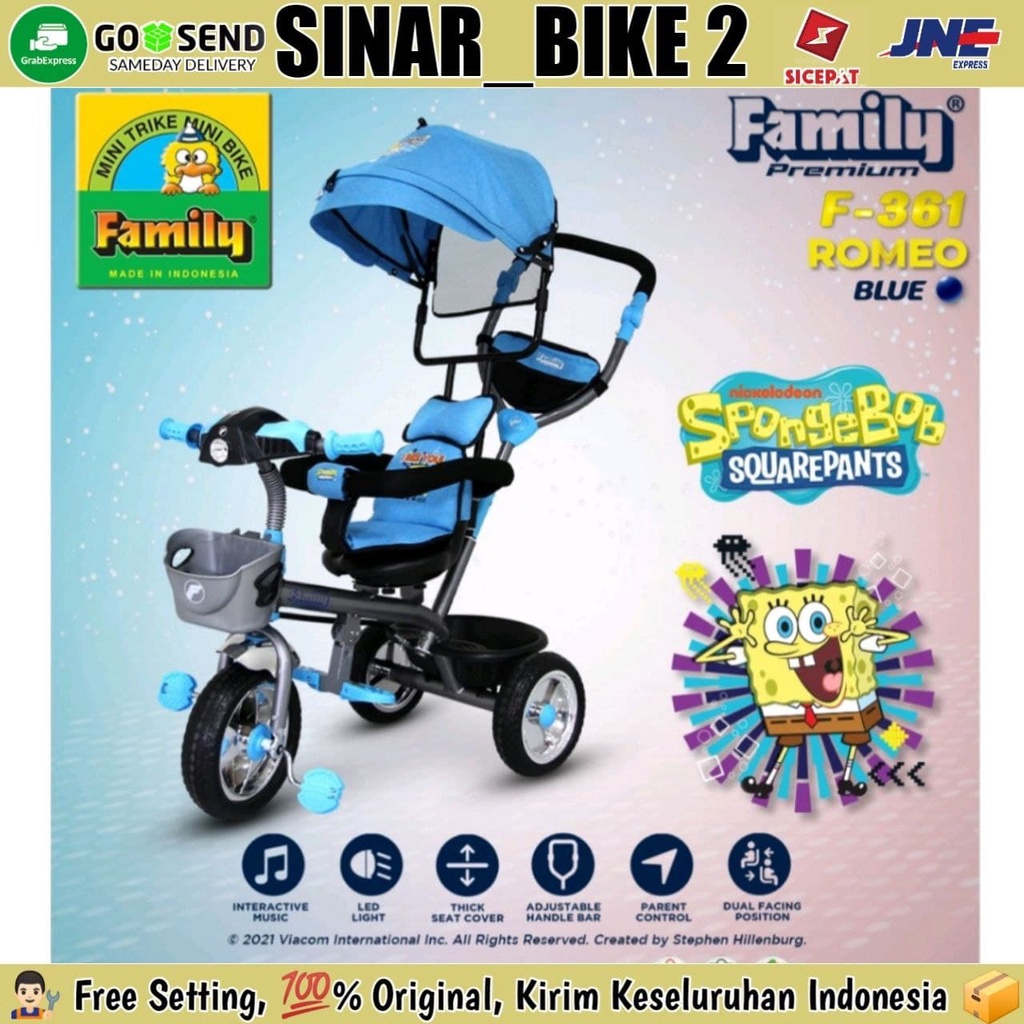 Sepeda Roda Tiga 3 FAMILY ROMEO F-361,F360H Tricycle Kanopi