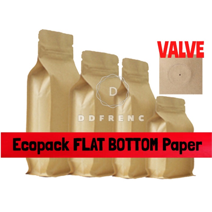 

⭐BISA COD⭐ Kemasan Kopi Gusset VALVE ECOPACK FLAT BOTTOM 2000 Paper Kraft zipper