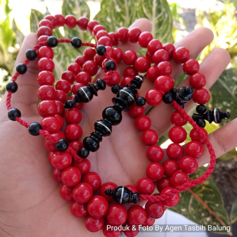 Tasbih Batu Marjan Merah Red Coral Super Kepala Yuser Akar Bahar Asli Dan Alami 100% ORIGINAL