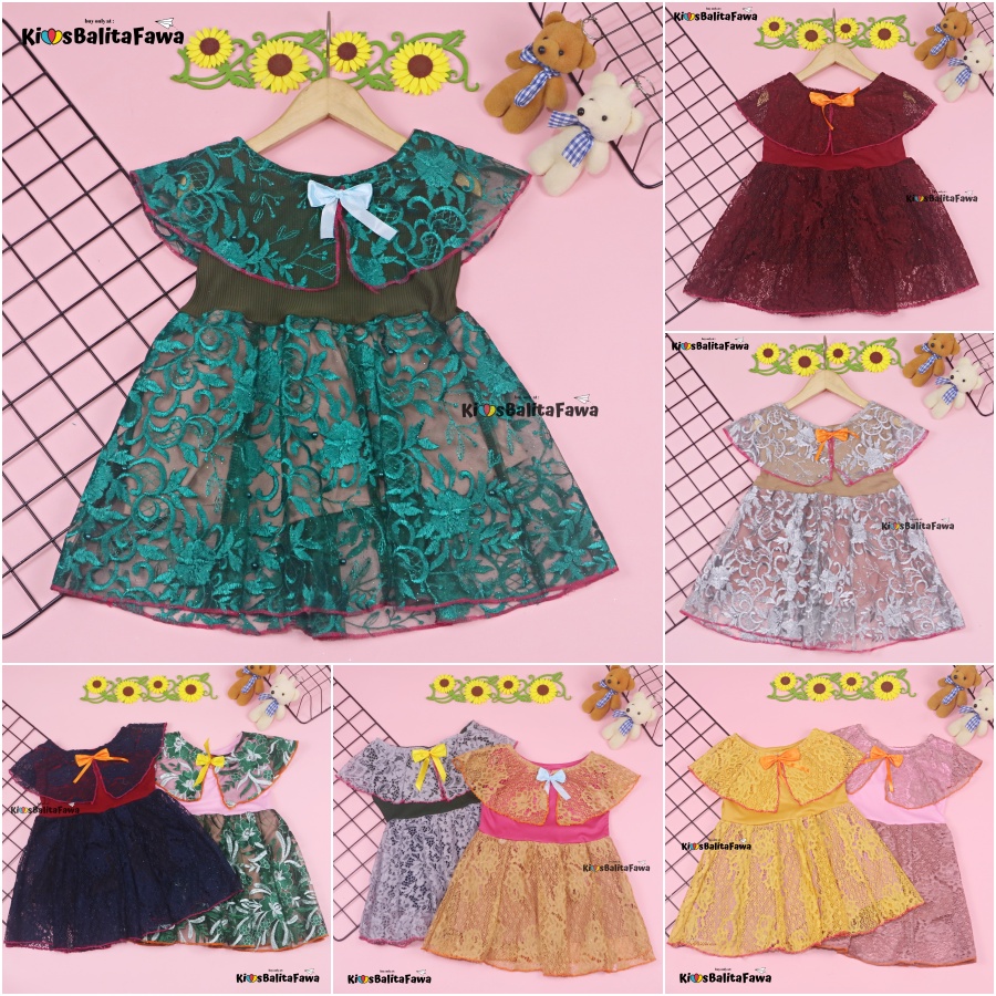 Dress Diana uk 1-2 Tahun / Baju Kensi Brukat Anak Perempuan Import Quality Dres Cape Cewe Gaun Pesta