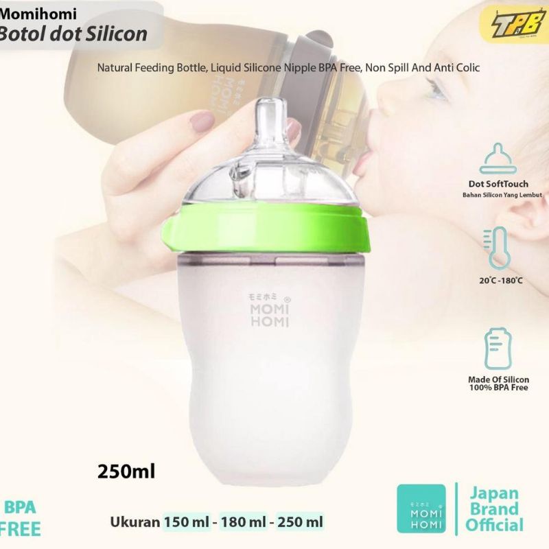 Momi Homi Botol Silicon Warna Hijau / Botol Susu Bayi / Momi Homi / Botol Susu