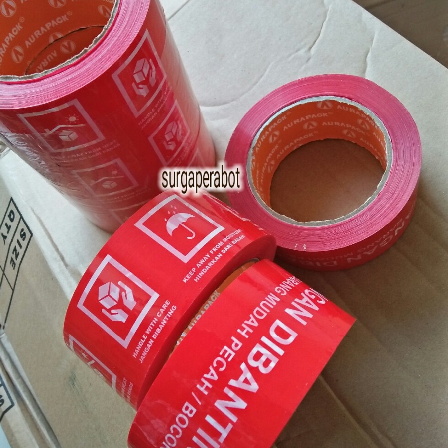 

LAKBAN FRAGILE MERAH 48 MM x 90 YARD JANGAN DIBANTING SEGEL PAKET AURA