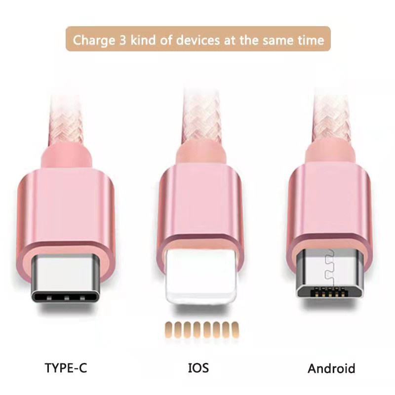 Kabel Charger 3in1 Type C Micro USB Apple Iphone Handphone Kabel USB Kabel Cas USB-C