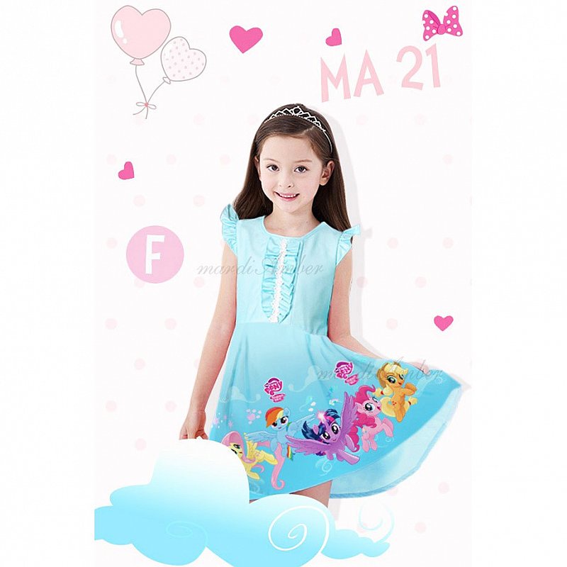 Dress My Little Pony Warna Biru Muda Gaun Anak PErempuan Karakter Baru