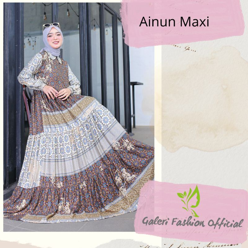 Dress Pantai Hijab Ainun Bahan Rayon Import Terbaru Busui Kekinian Fashion Muslim Wanita Otd