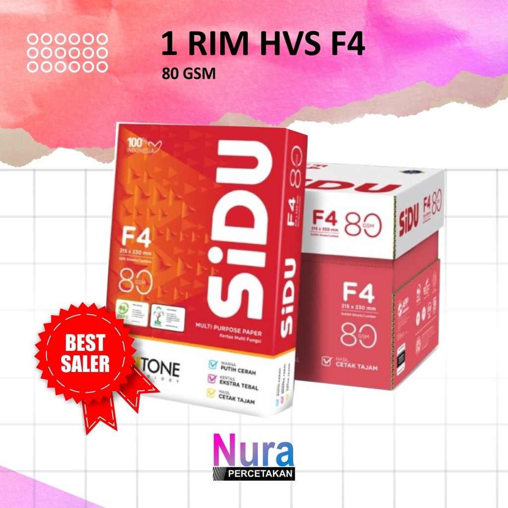 

KERTAS HVS F4 SIDU / Kertas Fotocopy 80 GSM F4 /75 GSM F4 / 70 GSM F4