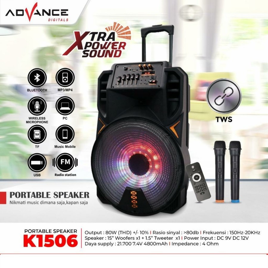 Advance K1506 Speaker Meeting Bluetooth 15 Inch Free 2 mic wireles new