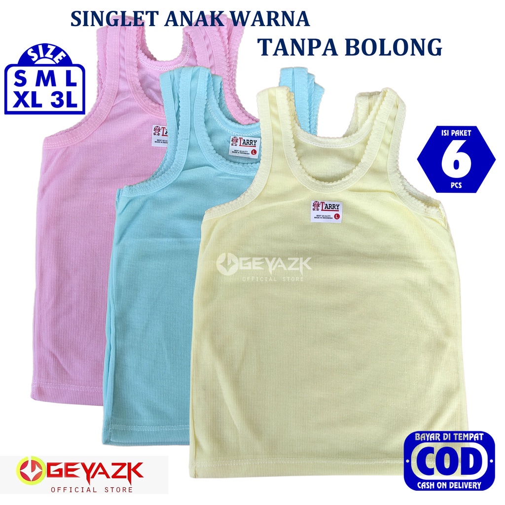 6 Pcs Kaos Dalam Warna Tanpa Bolong Bolong Singlet Bocah