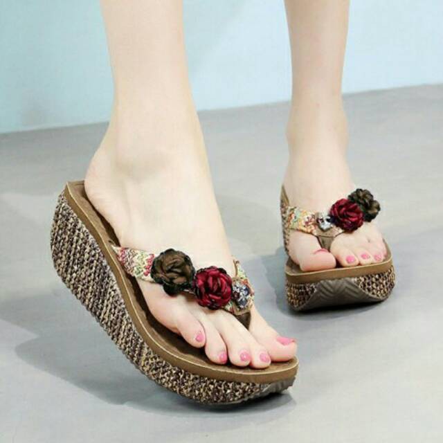 sandal wedges cantik Dr48 wedges pita bunga