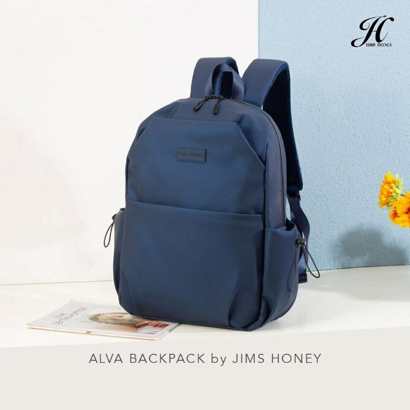 Alva Backpack Jimshoney Original Tas ransel pria wanita tas sekolah kerja anti air muat laptop cod-ALVA NAVY BIRU