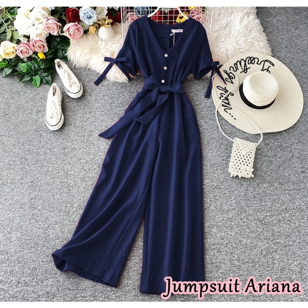 WSE390 - Jumpsuit Ariana Bahan Super Lembut Tidak Berbulu Ada Sleting Di Belakang Bisa COD