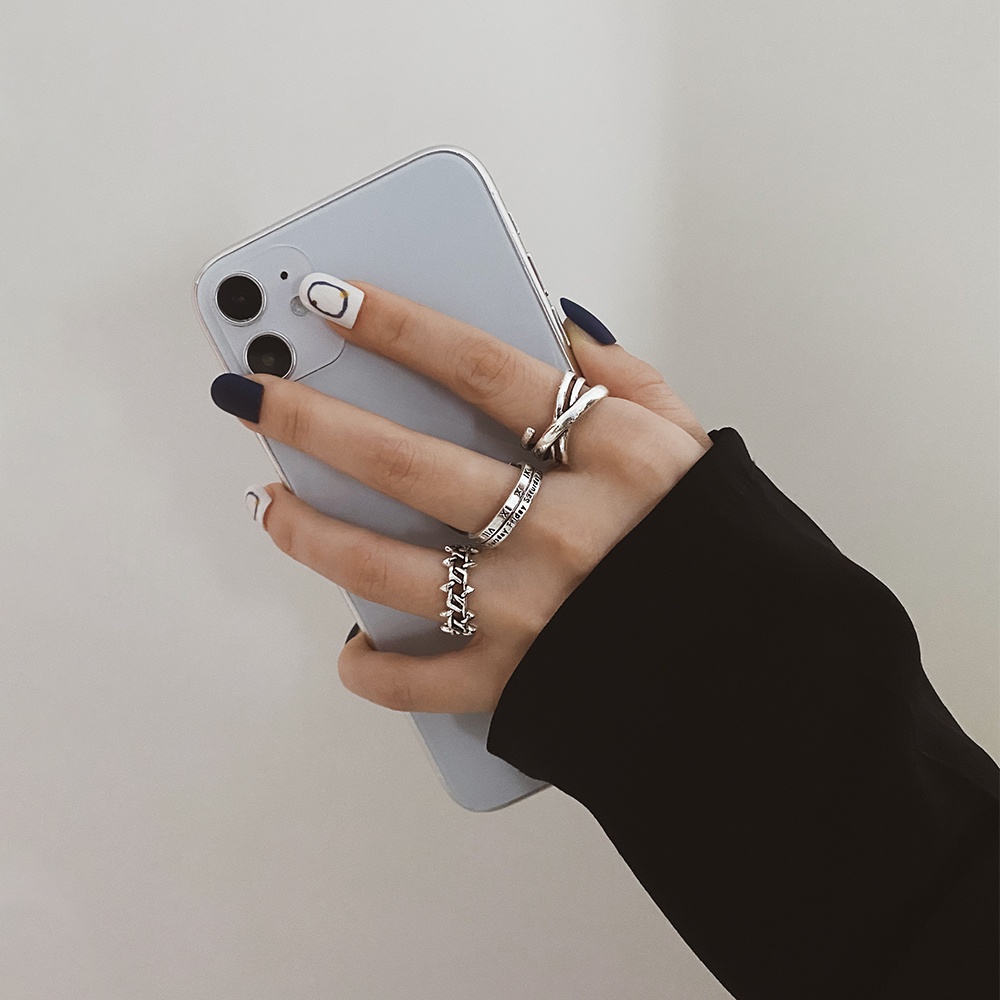 Set Cincin Knuckle Midi Model Terbuka Adjustable Desain Kupu-Kupu Gaya Punk Untuk Wanita