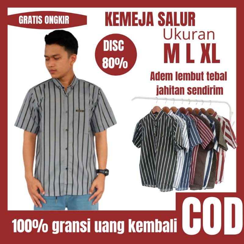 Baju Kemeja Salur stripe pria lengan pendek/ kemeja salur pria lengan pendek