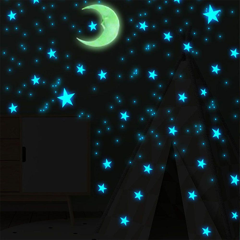 AUGUSTINA Stiker Dinding Plafon Dekorasi Kamar Tidur Glow In The Dark Star and Moon