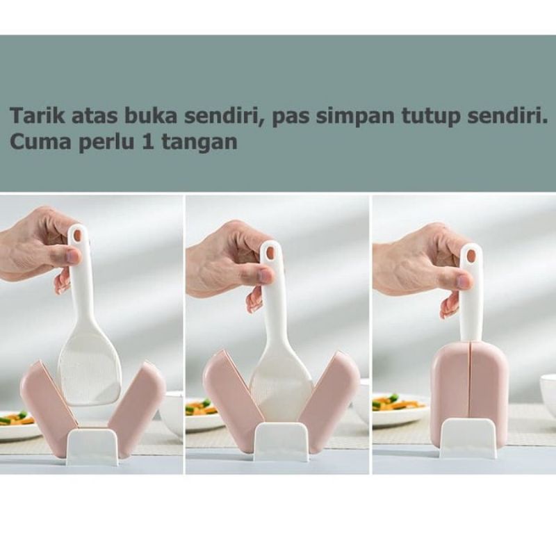 Tempat Centong Nasi Dengan Penutup Otomatis / Sendok Nasi Ada Tutup Otomatis higienis