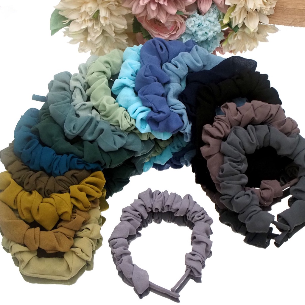 Bando Scrunchie Korea Bando Kerut Ruffle Warna Warni Soft Pastel Headband Scrunchies Aksesoris Rambut Wanita