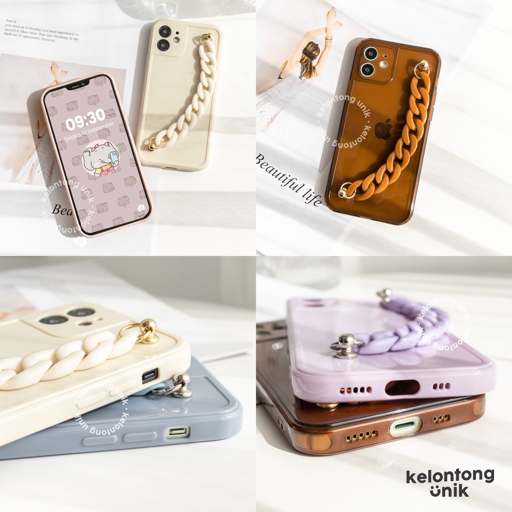 (Seri 3) For iPhone - Glossy Campro Soft Case + Glossy Chain Grip/ Chain Case Rantai