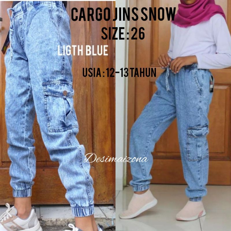 JOGGER CARGO JINS SNOW dan BAGGY PANT JINS SNOW ANAK SIZE 26,PERKIRAAN USIA 12-13 TAHUN.