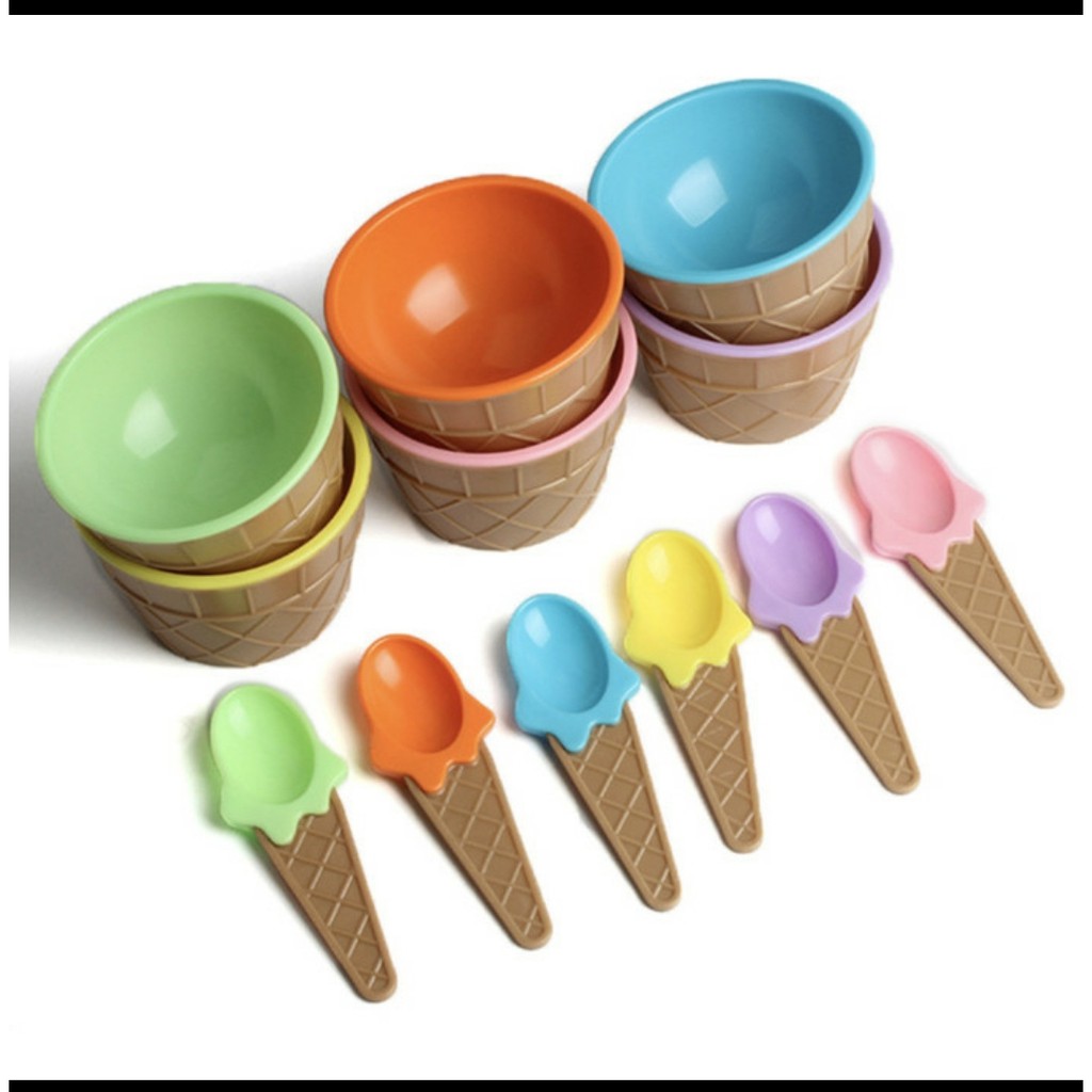 Mangkok Es Krim Mangkuk Dessert Cemilan Ice Cream Bowl Set Mangkok Sendok Lucu Unik untuk Kado