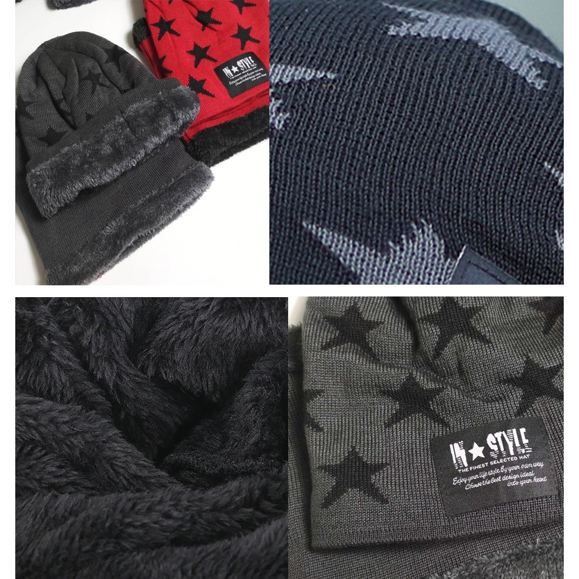 [READY STOCK] 1 SET Topi rajut kupluk syal korea motif star HTL ZIOSCARF