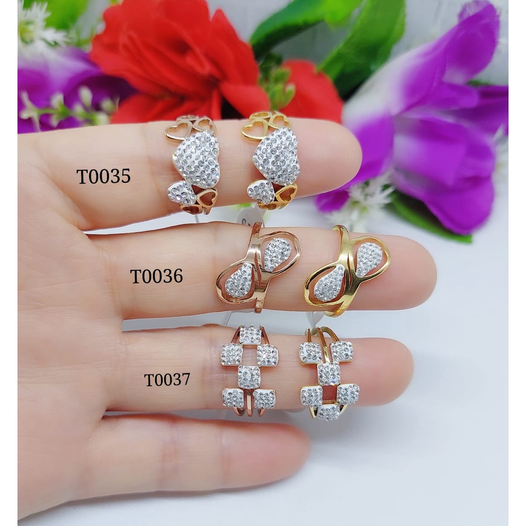 Cincin titanium full mata perhiasan wanita T0035-0037