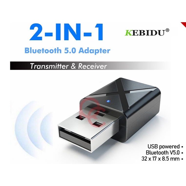 KEBIDU 2 in 1 USB Dongle HiFi Audio Bluetooth Transmitter &amp; Receiver - KN320 - Black