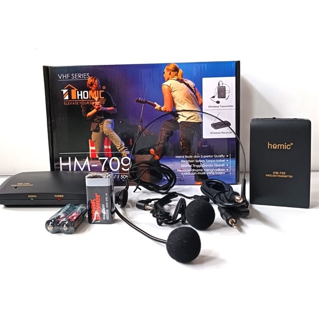 MICROPHONE WIRELESS HOMIC HM-709 MICROPHONE CLIP ON + HEADSET