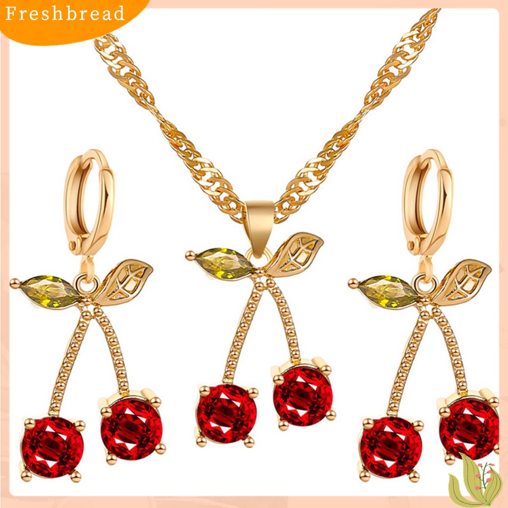 Terlaris Necklace Earrings Cherry Exquisite Sweet Women Rhinestone Faux Ruby Jewelry Set for Wedding