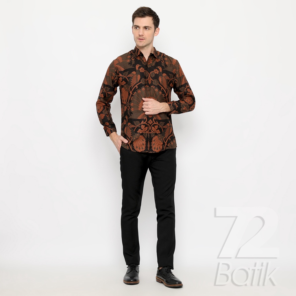 BATIK PRIA LENGAN PANJANG Kemeja Hem Slimfit Premium Motif Burung Warna Hitam Hijau 721006 CAP 72 - Baju Kemeja Atasan Pakaian Setelan Batik Pria Cowok Laki Laki Remaja Keluarga Kantor Lengan Panjang Modern Slimfit Slim Fit Premium Kekinian