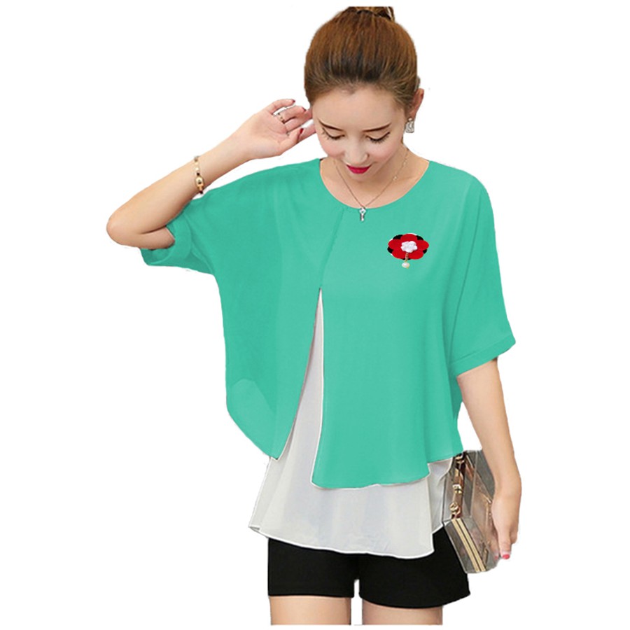 XSHOP  Blouse Sifon Gaya Korea Double Layer Variasi Bross - Rennyant
