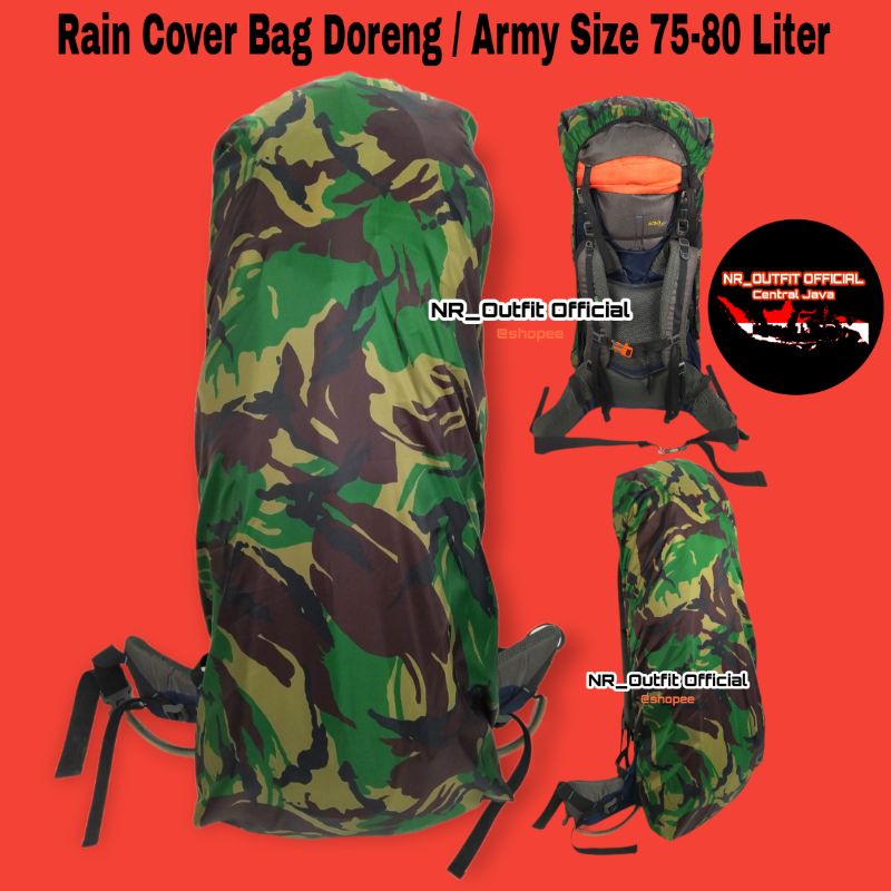 Rain Cover Bag Pendaki Gunung Army Doreng Size 75-80Liter Pelindung Tas Ransel Punggung Raincoat NR_Outfit Official